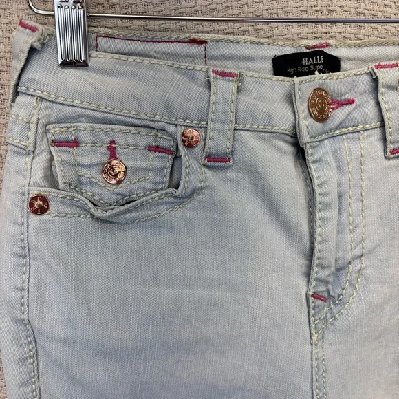 NWT True Religion Halle Jeans Women 26 High Rise Super Skinny Pink Stitching - Picture 4 of 12
